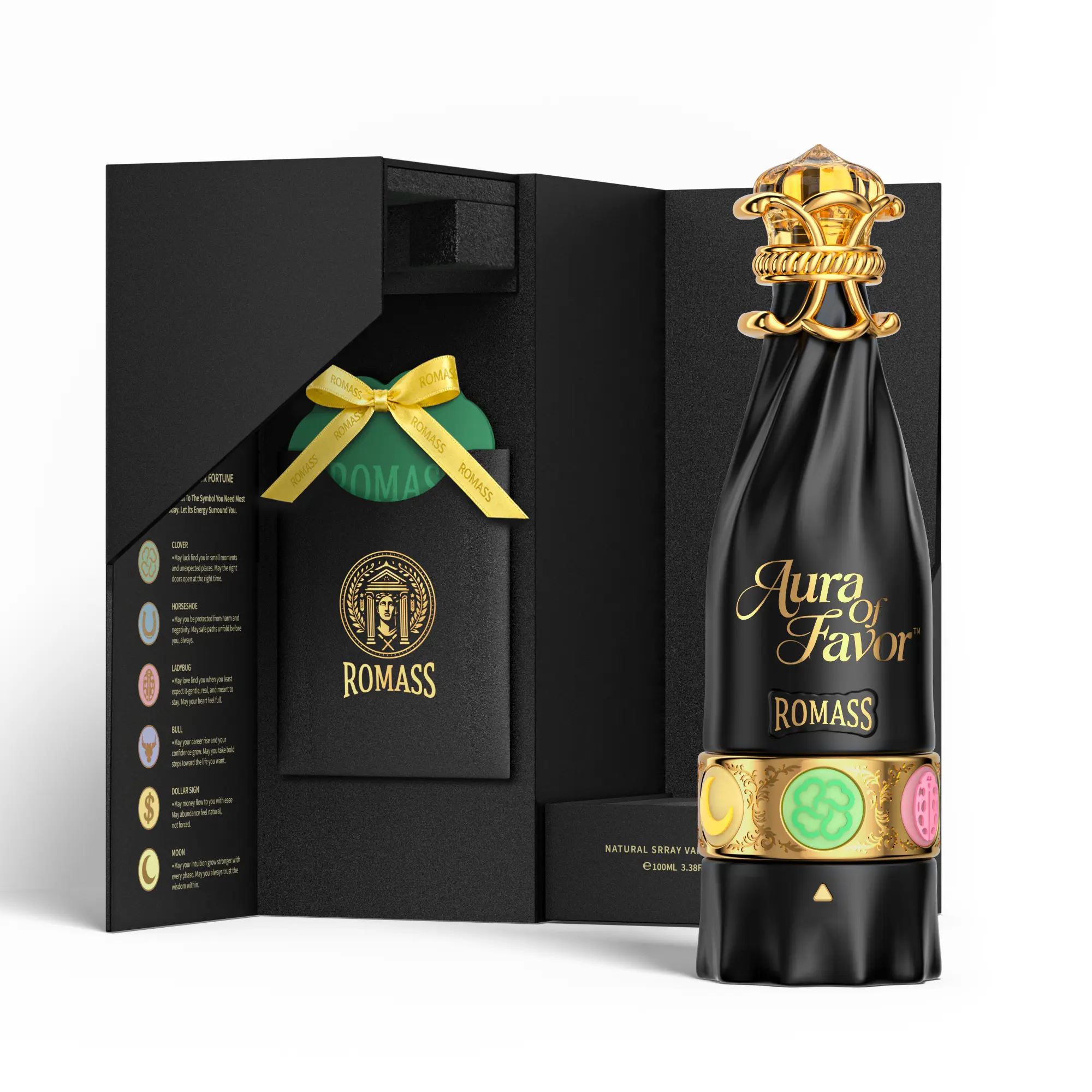 ROMASS Aura of Favor OudÉclat Eau de Parfum Spray 100ML, Oud Wood Cologne for Men, Rotating Lucky Symbol Bottle