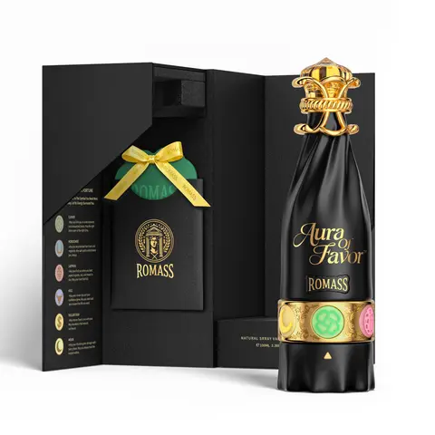 ROMASS Aura of Favor OudÉclat Eau de Parfum Spray 100ML, Oud Wood Cologne for Men, Rotating Lucky Symbol Bottle