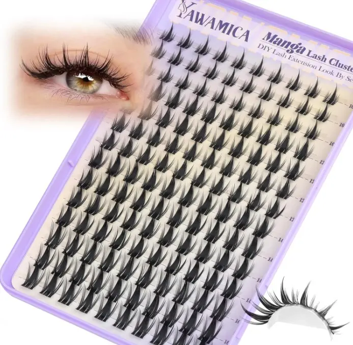 Yawamica Self Adhesive Eyelashes Brown Lash Clusters No Glue Needed Press on Lashes Reusable Pre-glued Eyelash Clusters 8-14mm Wispy Individual Lashes C Curl Cluster Lashes DIY Brown Lash Extension