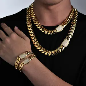 12mm Wide Zirconium Necklace Bracelet Set for Men