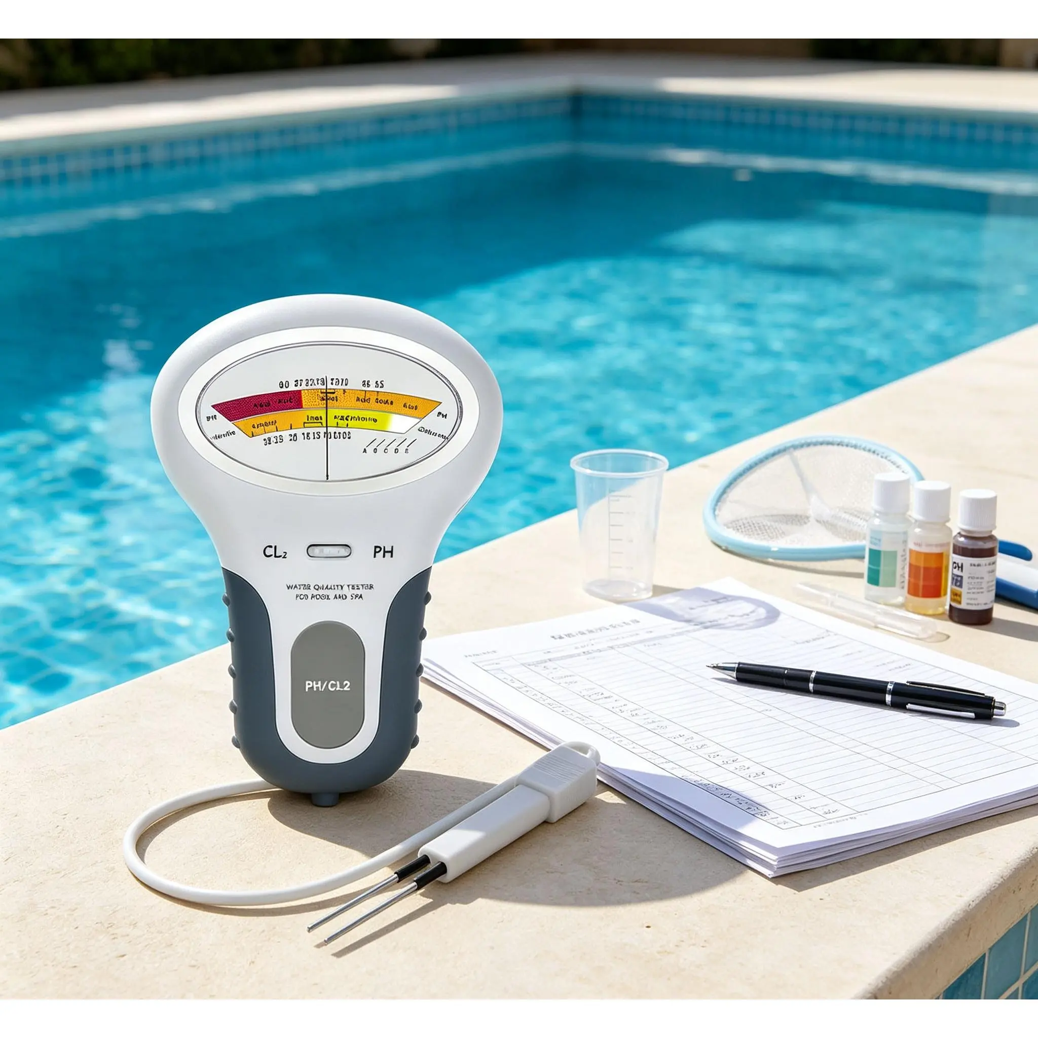 Handheld Pool Water Quality Meter PC-102, Digital pH and Chlorine Detector, Fast Readings 1.2-1.7ppm Chlorine & 7.2-7.8pH, Essential Tool for Backyard Pool and Spa Owners