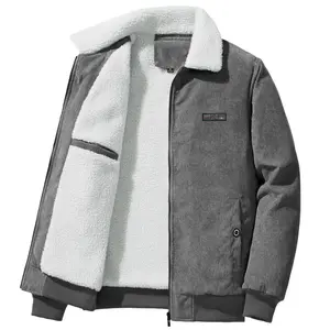 Makapal Lzbes-2202 Heise Men's Autumn Winter Jacket Stand Collar Cotton Coat Fleece Lined Thick Corduroy Workwear Warm Cotton Jacket Menswear Tops Beige Long Sleeve