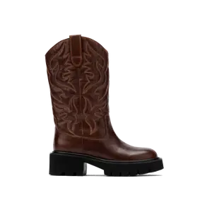 Daisy Chocolate Leather Lug Cowgirl Boots