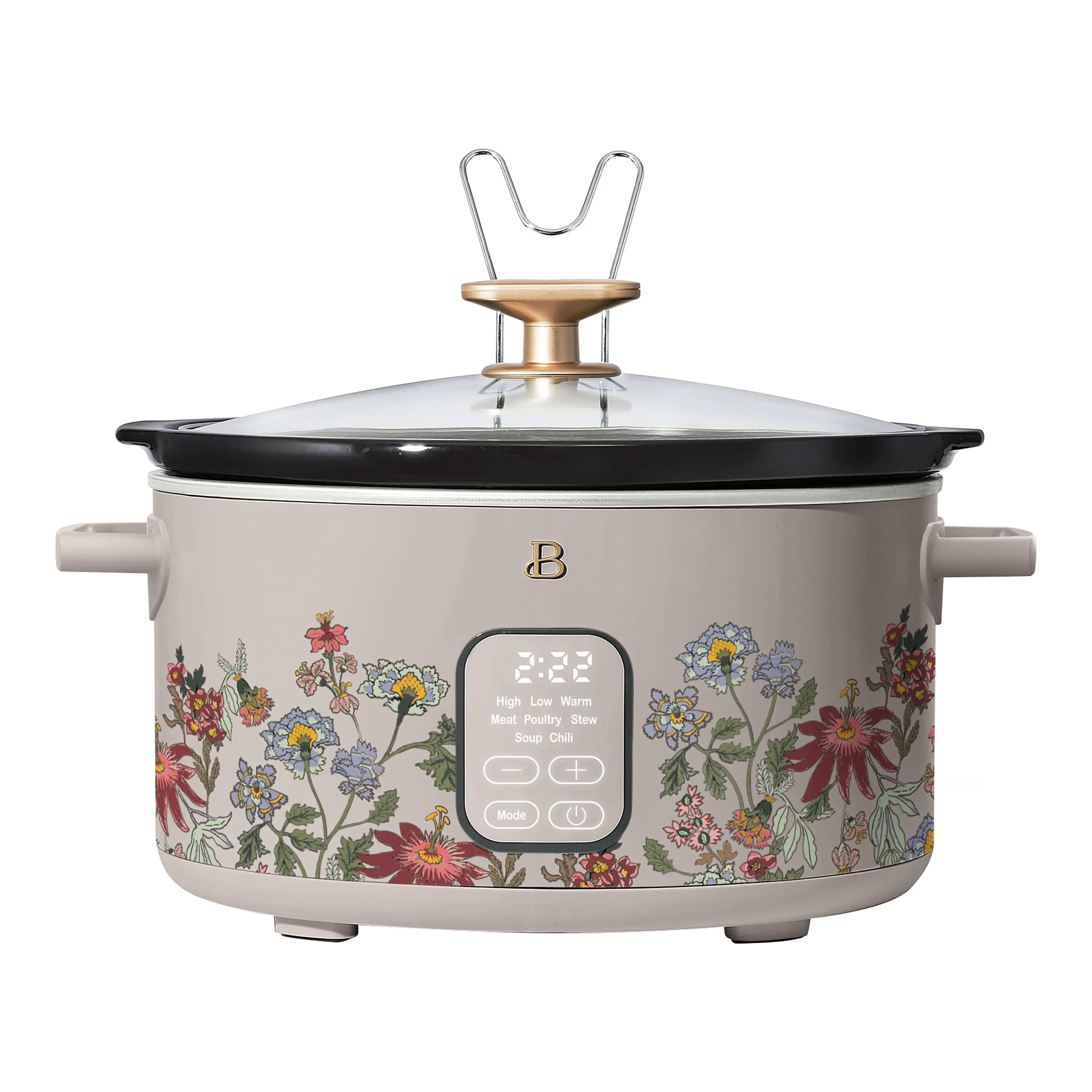 Beautiful by Drew Barrymore 6 Qt Programmable Slow Cooker, Electric Crock Pot for Family Meals & Meal Prep, Wildflower Porcini Taupe