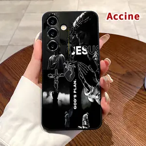 Straight Edge Phone Case Compatible with Samsung Galaxy S26 S23 Ultra S24 Plus S25 S22 Edge Divine Jesus Reverence Pattern Pocket-Friendly Shockproof Silicone Protective SoftCase