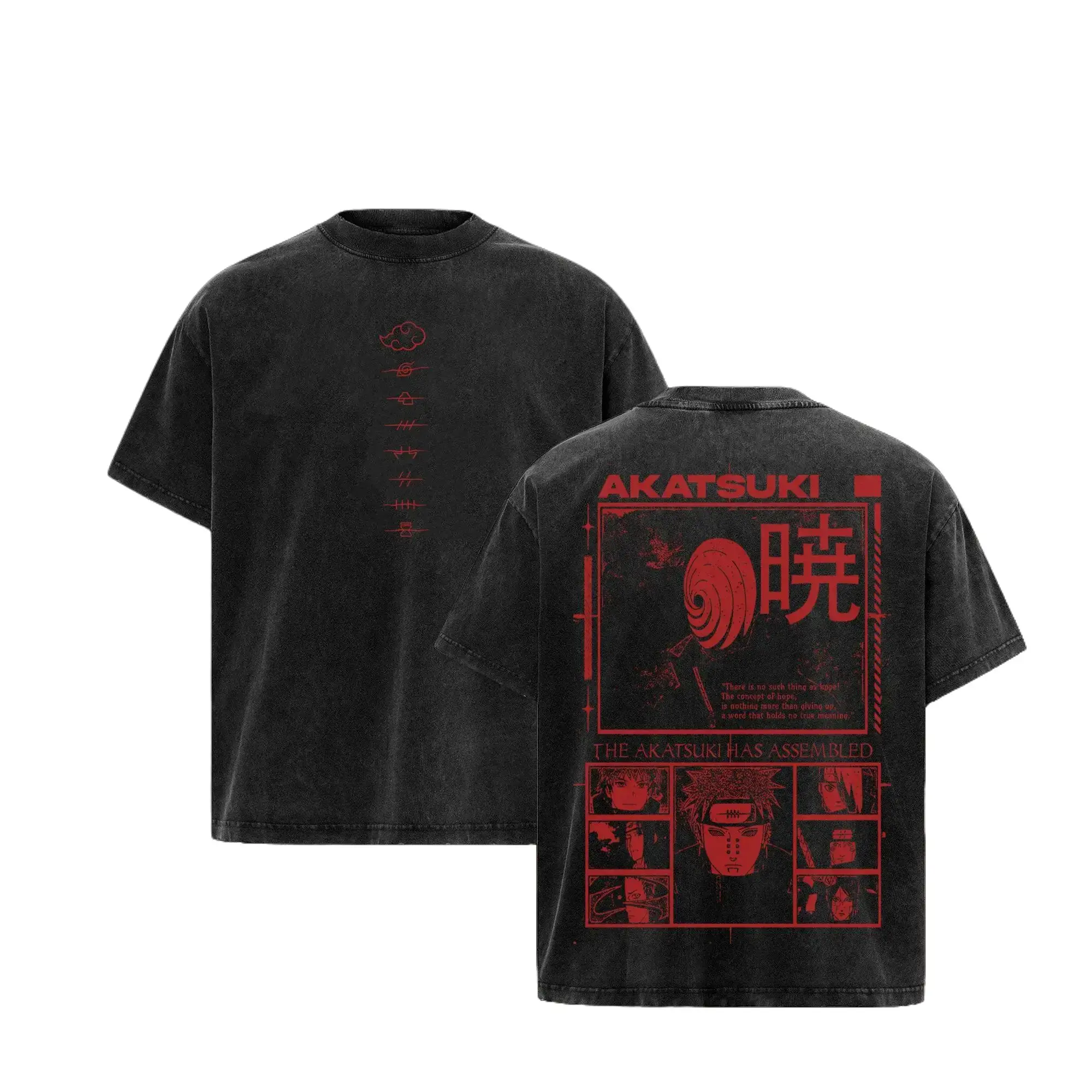 Men's Akatsuki Graphic T-Shirt, Retro Acid-Washed Anime Tee in Soft 230gsm Cotton, Affordable Oversized Fit, 2XL Available, Affordable Fashion, Cold Wash, 3Xl, 7-Day Return/Exchange Policy, Casual, Crew Neck, Loose-Fitting, Graphic Print, Rib