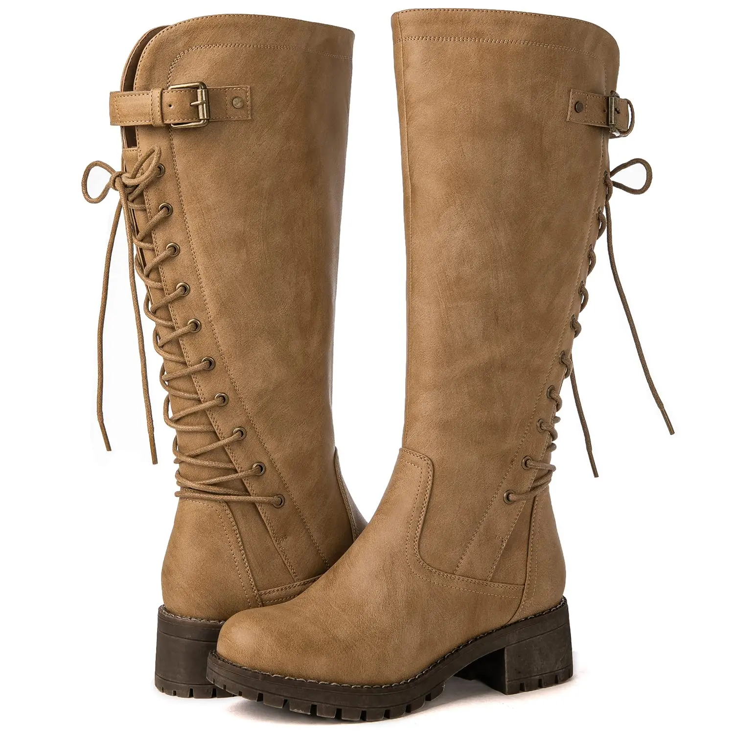 GLOBALWIN Women’s Khaki Low Heel Boots Knee High Boots Riding Boots For Women 10M boots for fall