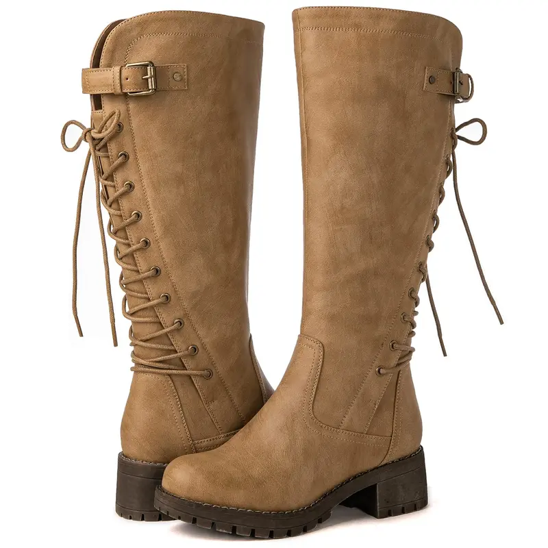 GLOBALWIN Women’s Khaki Low Heel Boots Knee High Boots Riding Boots For Women 10M boots for fall