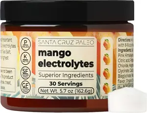 Santa Cruz Paleo Electrolyte Powder, Mango Flavor, Sugar Free Hydration Drink Mix with Himalayan Pink Salt, Sea Salt, Magnesium Glycinate, Potassium Chloride, Sweetened with Stevia, 30 Servings