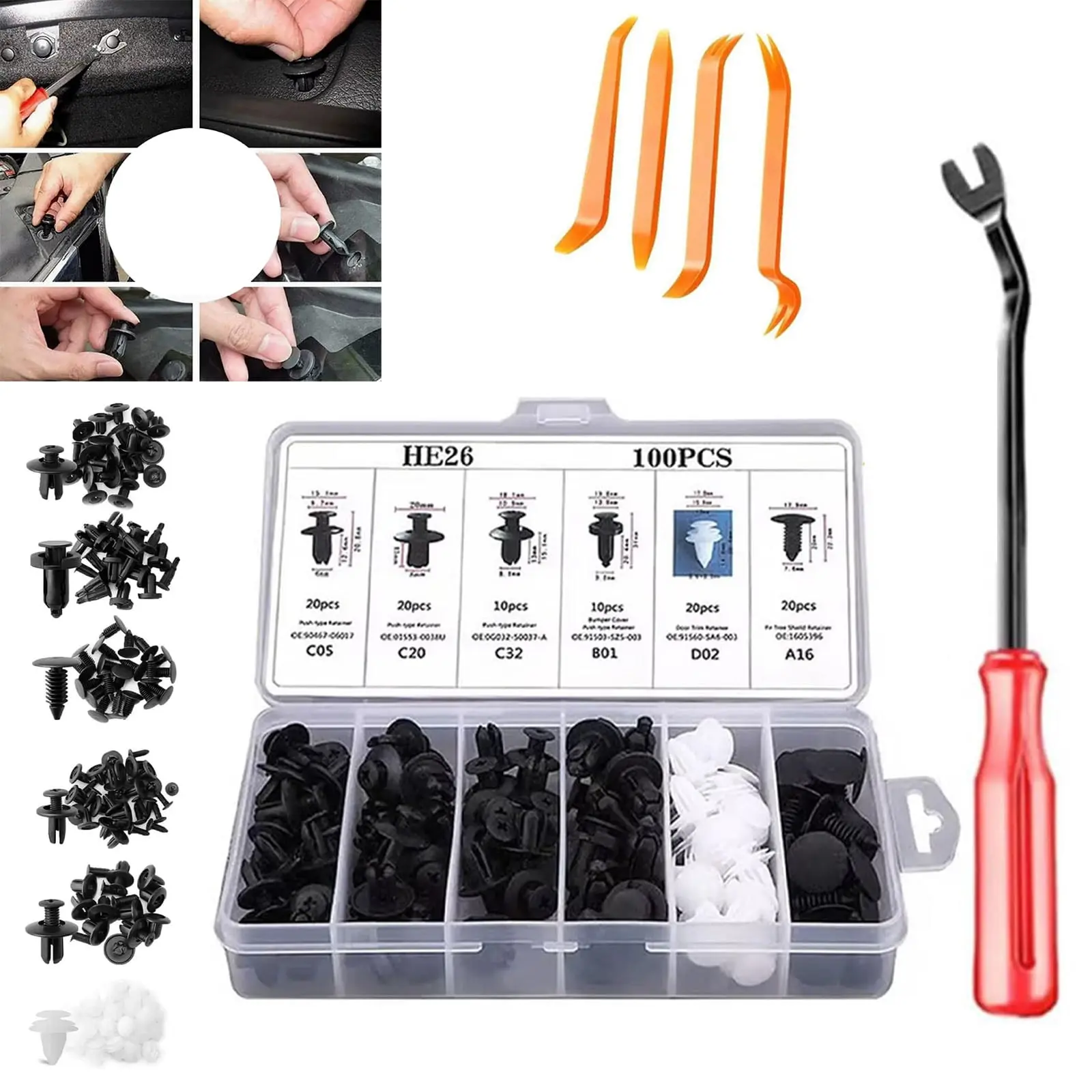 2026 NEW 100PCS Universal Expansion Screw Clips Set, C05 C20 C32 B01 D02 A16 Automotive Parts, 6 Sizes Car Universal Expansion Screw Clips Set, Suitable for Car Mudguards, Door Panels