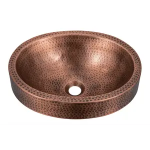 Pure Copper Hand Hammered 17 inch Oval Skirted Bathroom Vanity Sink