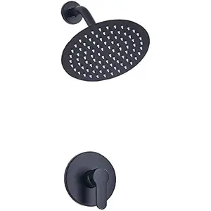 GGStudy Shower Faucet 8inch Round Stainless Steel Metal Shower Head Black Shower Trim Kit with Rough-in Valve Shower Faucets Set