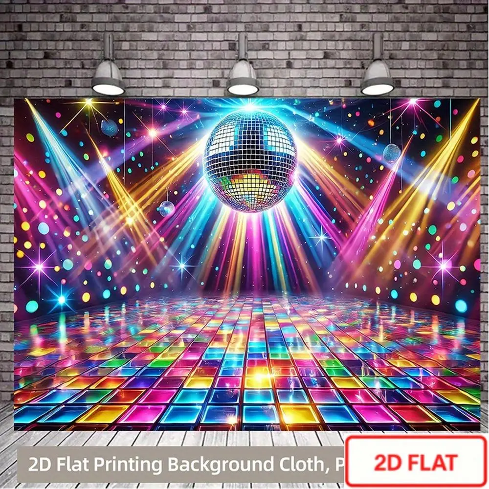 1PC Polyester 2D Flat Disco-Themed Backdrop Banner, Colorful Light Dance Floor Background Cloth for Birthday Parties, Ideal for Photo Shooting & Stage Decoration (Festive Home & Party Supplies),summerwins