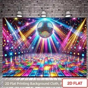 1PC,2D Flat Disco - Themed Backdrop for Party & Photo Shooting, Colorful Light Dance Floor Background Cloth, Ideal for Birthday Festival Party Stage Decoration, Immersive Party Atmosphere Creator