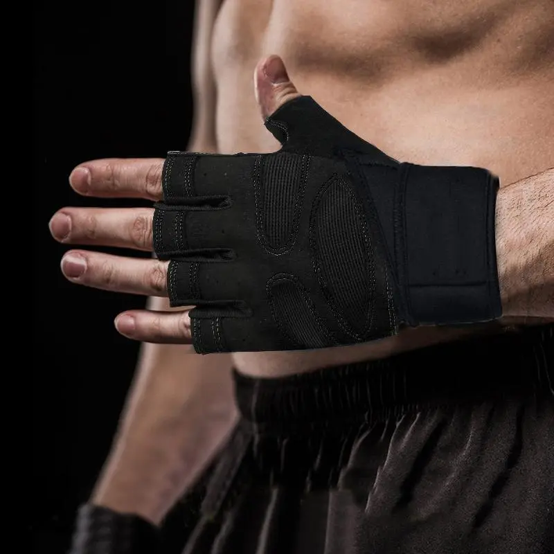 Unisex Weight Lifting Gym Gloves With Wrist Support, Silicone Non-Slip Half Finger Workout Gloves, Breathable Fitness Gloves for Training Cycling