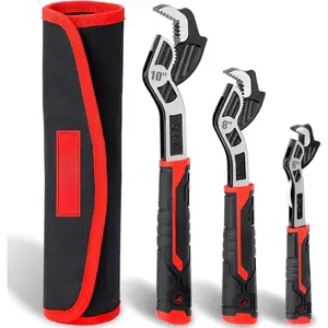 Pipe Wrench Set, 6" 8" 10" Self Adjusting Wrench, Plumbers Wrench with Self Tightening Function for 9/32"-1 3/8" (7-35mm) Pipe Fittings and Nuts