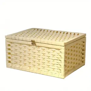 Woven Rattan Storage Containers Set - Locked Box, Three Smaller Boxes, Magazine Holder, Dorm Room Organizer, Snack Container, Storage for Organizing organizer storage