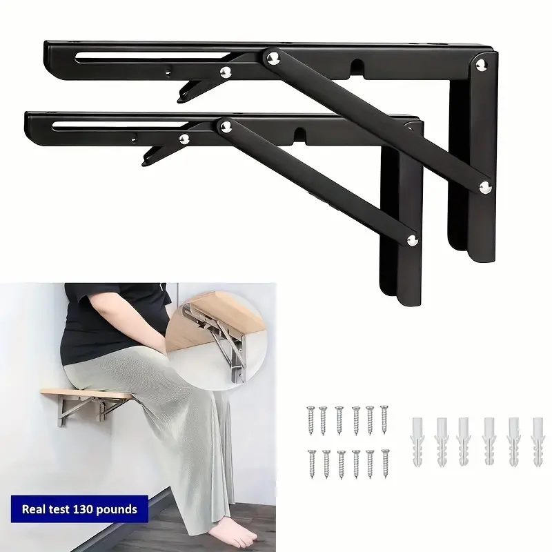 4pcs Heavy Duty Iron Foldable Storage Rack Bracket, Triangular Wall Mounted Bracket, Adjustable Angle, Bearing 130 Pounds, Sturdy, Easy to Install, Including Hardware Accessories, Suitable for Storage Racks, Cabinets, and Studios, Standing Shelf