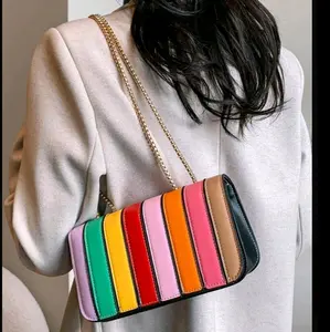 Casual Rainbow Joint Square Bag, Fashion Personality All-Match Chain Shoulder Messenger Bag, Trendy Rainbow Bag, Trendy Colorful Purse For Women