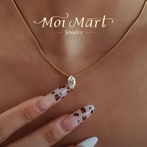 Moi Mart Marquise Cut Synthetic Moissanite Pendant Necklace - S925 Silver Solitaire Clavicle Chain, Trendy Choker Necklace, Perfect Gift and Daily Wear