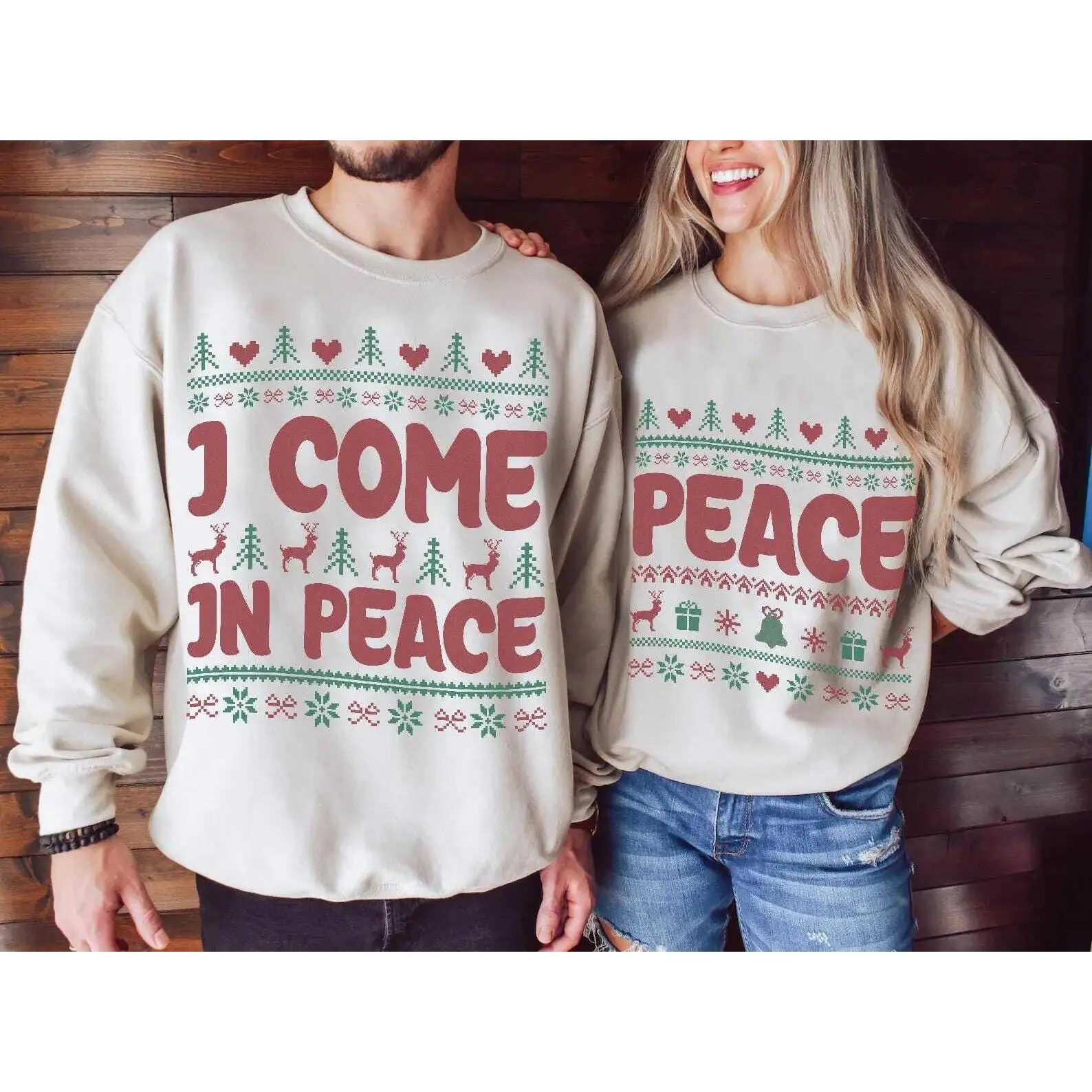 Come In Peace I'm Peace T-Shirt, Retro Couples Matching Ugly Christmas Shirt, Ugly Adult Humor Holiday Sweatshirt, Funny Couples Christmas Ugly Sweater