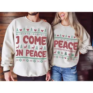 Come In Peace I'm Peace T-Shirt, Retro Couples Matching Ugly Christmas Shirt, Ugly Adult Humor Holiday Sweatshirt, Funny Couples Christmas Ugly Sweater