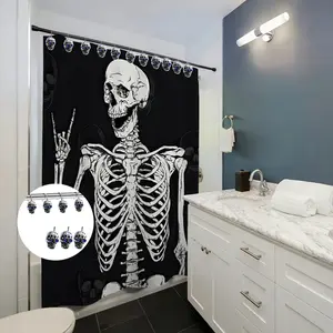 12-Piece Blue Eye Skull Bath Curtain Hooks, Durable Stainless Steel, Rust-Resistant, Modern Bathroom Decor, Easy Installation, Waterproof Design