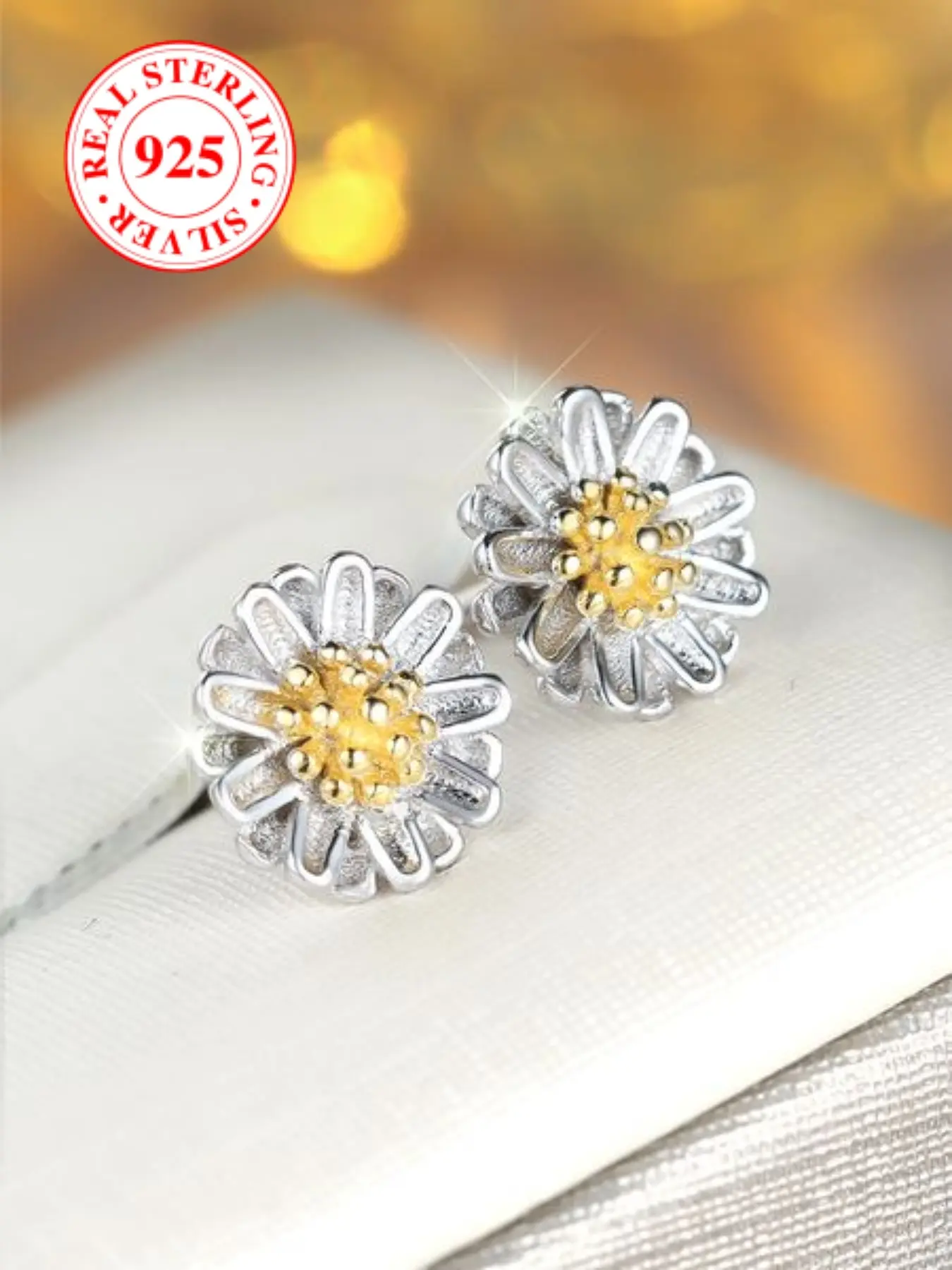 S925 Sterling Silver Daisy Earrings Ear Studs Cute Sweet Style Girls Birthday Gift with Box, Elegant Jewelry for Women Fashion Earrings Dainty Earrings