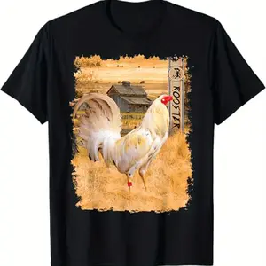 Vintage Rooster Printed Cotton T-Shirt for Men - Soft, Comfortable, and Durable Suitable for Casual Wear and Daily Style