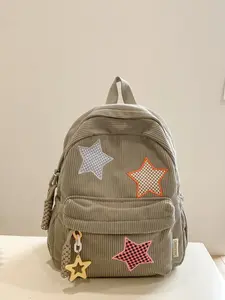 Sweet retro star backpack, checkerboard star patch, star hanging decoration, large capacity fashionable high-quality backpack, can accommodate books, tablets, versatile items for student party classes