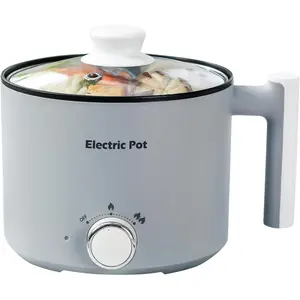 Electric hot pot15 l ramen cooker dual power mini portable multifunctional lazy pot for pasta noodles egg soup nonstick noodle cooker with boil dry protection for dorm office grey