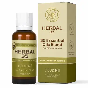 L'EUDINE Herbal 35 Essential Oil Blend – 35 Botanical Essential Oils with Peppermint, Eucalyptus & Lavender – Aromatherapy Oil for Diffuser, Massage & Home Fragrance – 1 Fl Oz