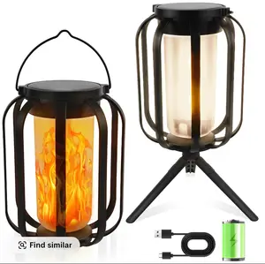Solar Lantern Outdoor Light with Base Upgraded Flickering Flame Waterproof for Patio Garden Room Decoration Ideal Gift for Holidays