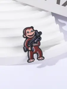 Creative Cartoon Badge, Funny Monkey Holding Gun Design, Unique Style Accessory for Fun Decor & Personalized, Durable Metal Pins, Fashion Accessory