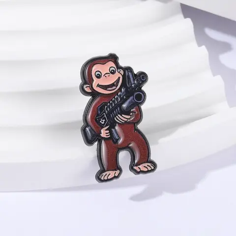Creative Cartoon Badge, Funny Monkey Holding Gun Design, Unique Style Accessory for Fun Decor & Personalized, Durable Metal Pins, Men Accessories, Fashion Accessory