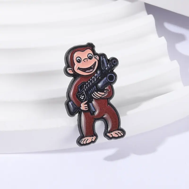 Creative Cartoon Badge, Funny Monkey Holding Gun Design, Unique Style Accessory for Fun Decor & Personalized, Durable Metal Pins, Men Accessories, Fashion Accessory