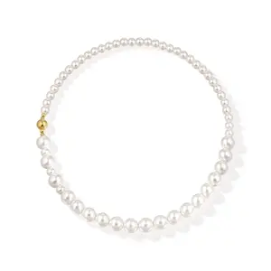 MYTYS Pearl Strand Necklace With Gold Tone Accent Bead Elegant Fashion Jewelry for Women