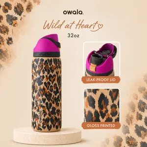 Owala Wild At Heart 32oz FreeSip Bottle – Leopard Aesthetic Insulated Stainless Steel Leakproof Water Bottle, Cute Gift for Her