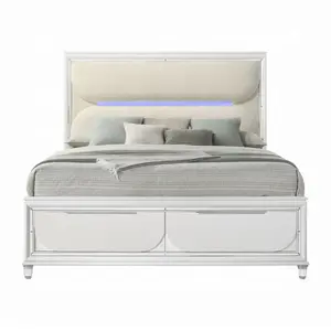 Aura Living Home Luxury LED Storage Bed Frame Modern Queen Bed with Drawers for Stylish Bedroom Storage