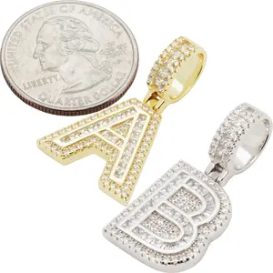 925 Sterling Silver 14k Gold Vermeil AAA Cubic Zirconia Block Initial Pendant