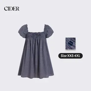 Cider Gingham Mini Dress – Smocked Square Neck Puff Sleeve 100% Cotton, Cottagecore Retro Chic Style for Daily Casual Picnic, Summer High Rise Empire Waist Fit-and-Flare Gown