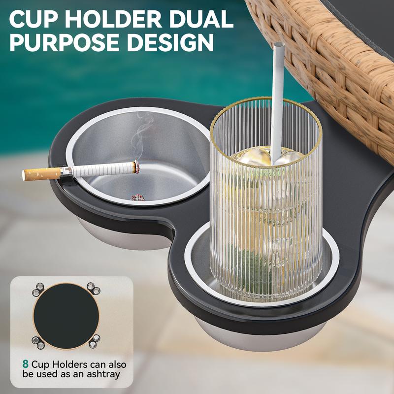 Yitahome 5-Piece Outdoor Dining Set with Umbralle Hole, Rattan Patio Dinging Set for 4 with Cup Holders Soft Cushions and Glass Top Dining Table for Backyard Deck Bacony