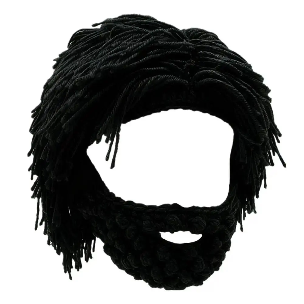 Stylish Ethnic Modern Cool Caveman Style Beanie - Handmade Knitted Wool Winter Clothes Accessory, Unisex Funny Fake Beard Hat, Warm Stretchy 1 Size