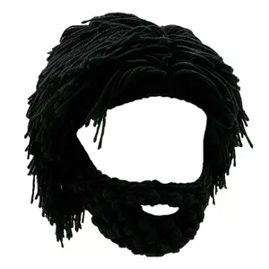 Punk Knitted Wig Beard Beanie | Funny Warm Winter Hat for Men