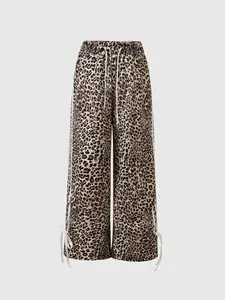 Women's Leopard Print Straight Leg Sports Pants, Casual Loose Fit Jogging Trousers, Fashionable Comfortable Athletic Wear