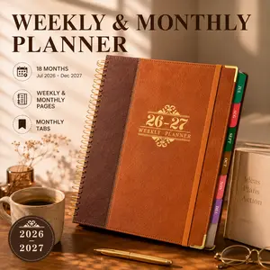 2026~2027 Vintage Leather A4 Hardcover Spiral Planner 8.5 x 11Inches Metal Corners Weekly & Monthly Goal PlannerIdeal Gift for Mother's Day & Teacher's Day