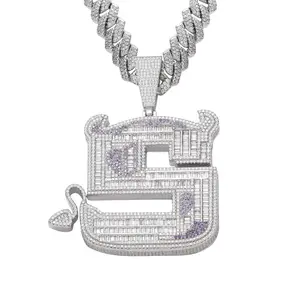 Unisex S-Letter Devil Adjustable Pendant Necklace with Cubic Zirconia, Hip Hop Maximalist Artificial Gemstone Jewelry, Trendy Fashion Accessory, Maximalist Jewelry