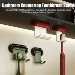 Wall Mounted Toothbrush Holder, No Drilling Quick Dry Bathroom Storage