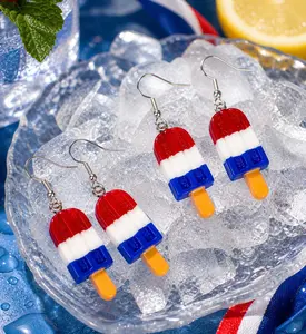 2Pair 4th of July Summer Popsicle Drop Earrings for Women Resin Drop Handmade Cute Women Gift