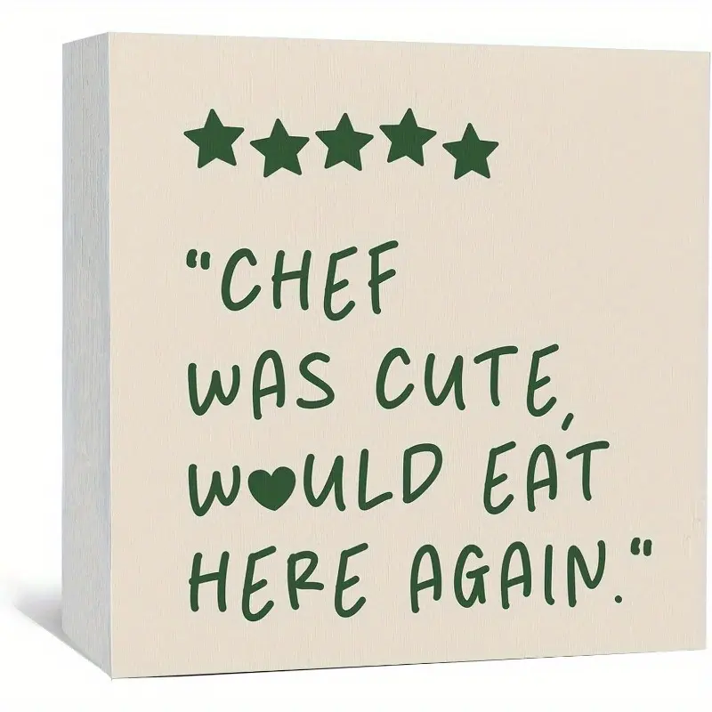 Chef Was Cute Would Eat Here Again Sign Green, Green Funny Kitchen Home Decor Sign, Cute Preppy Kitchen Decor Wood Sign Home Decor for Girly Dining Room Restaurant 5x5 inch